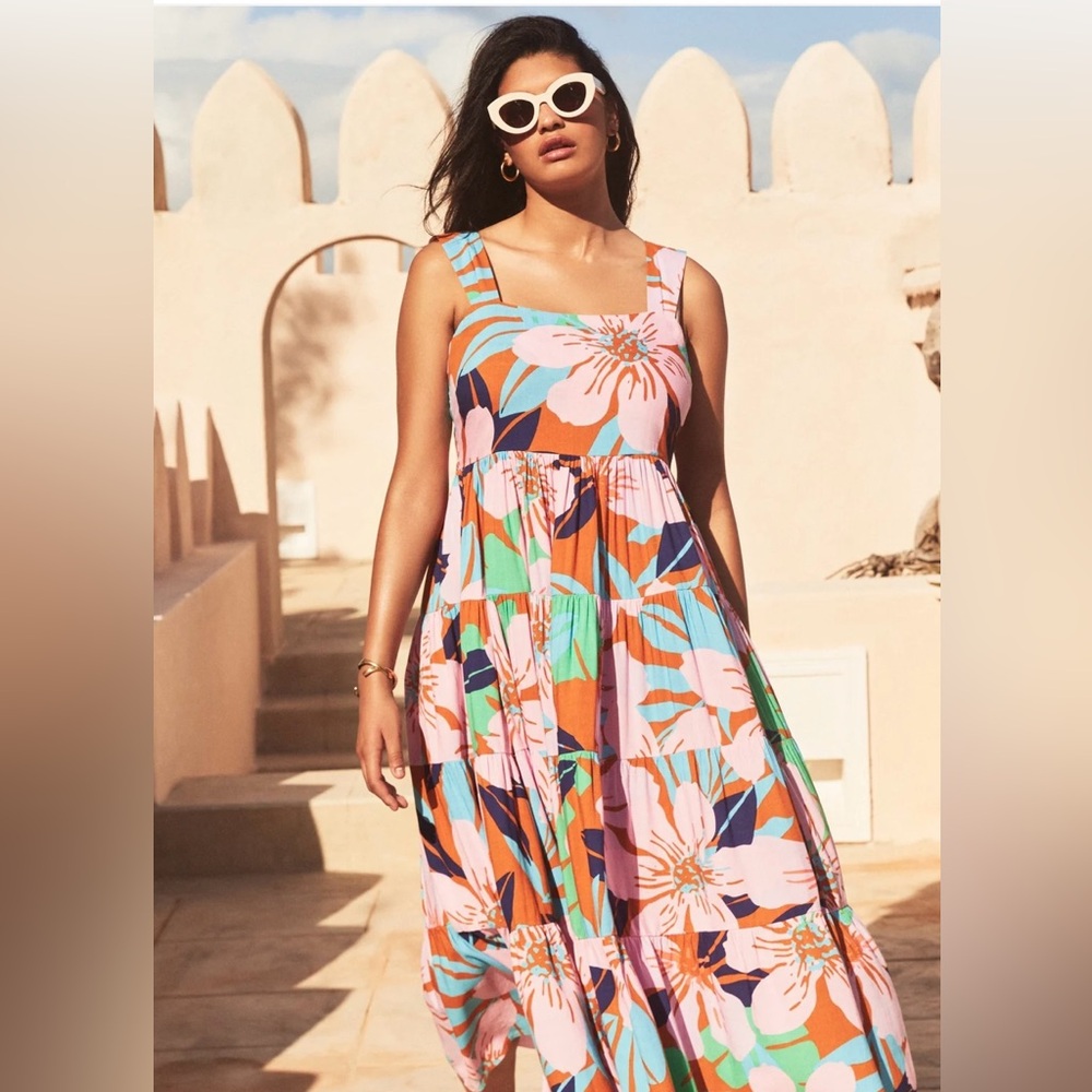 Mister Zimi Pink Orange Green Floral Midi Dress - US 12